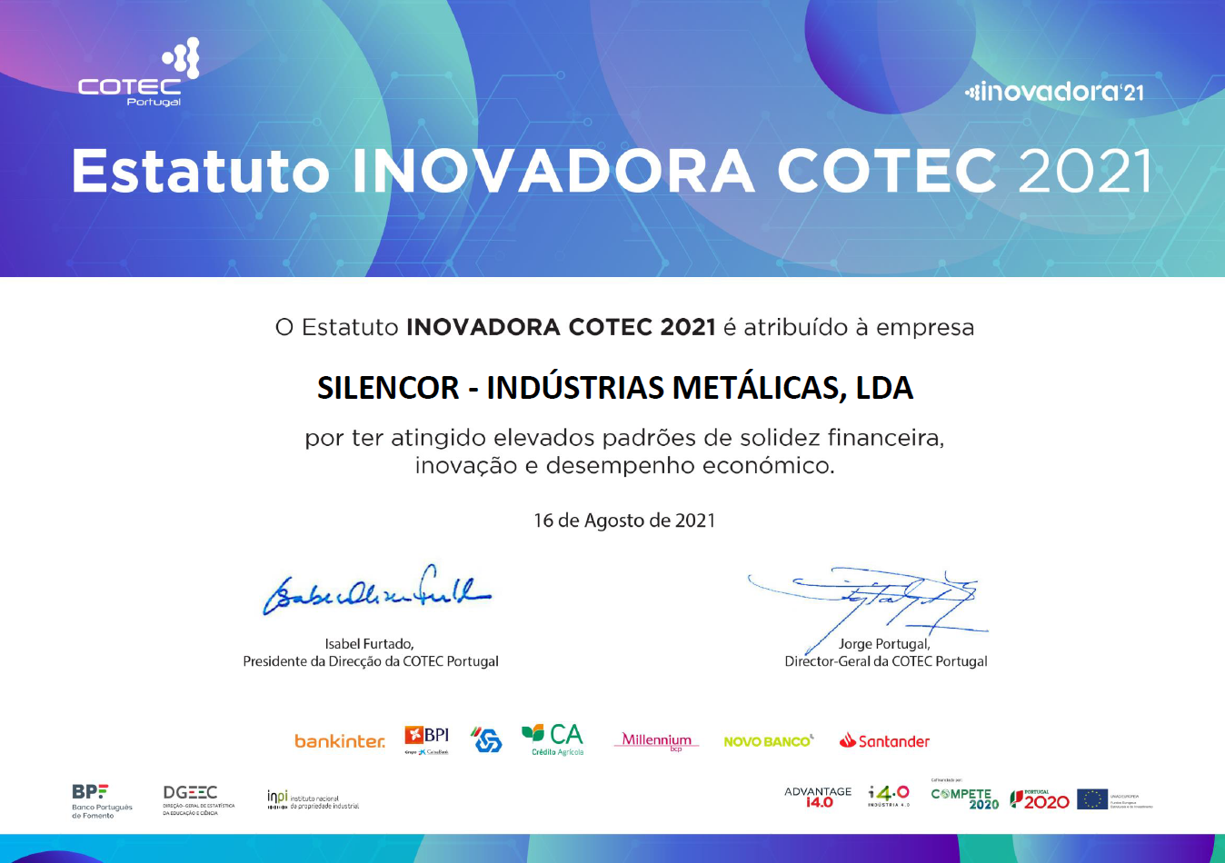 Certificado Estatuto INOVADORA COTEC 2021